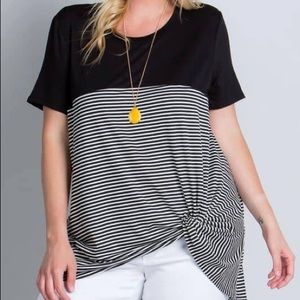 Short Sleeve Plus Size Black Stripe with Knot